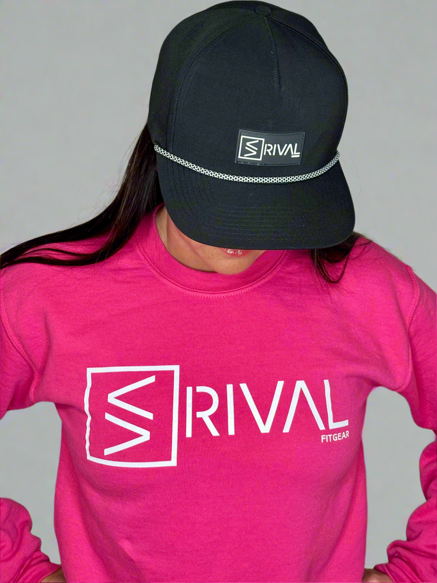 Detailing of Legend Classic Powerhouse Crew Pink sweatshirt by Rival Fit Gear.