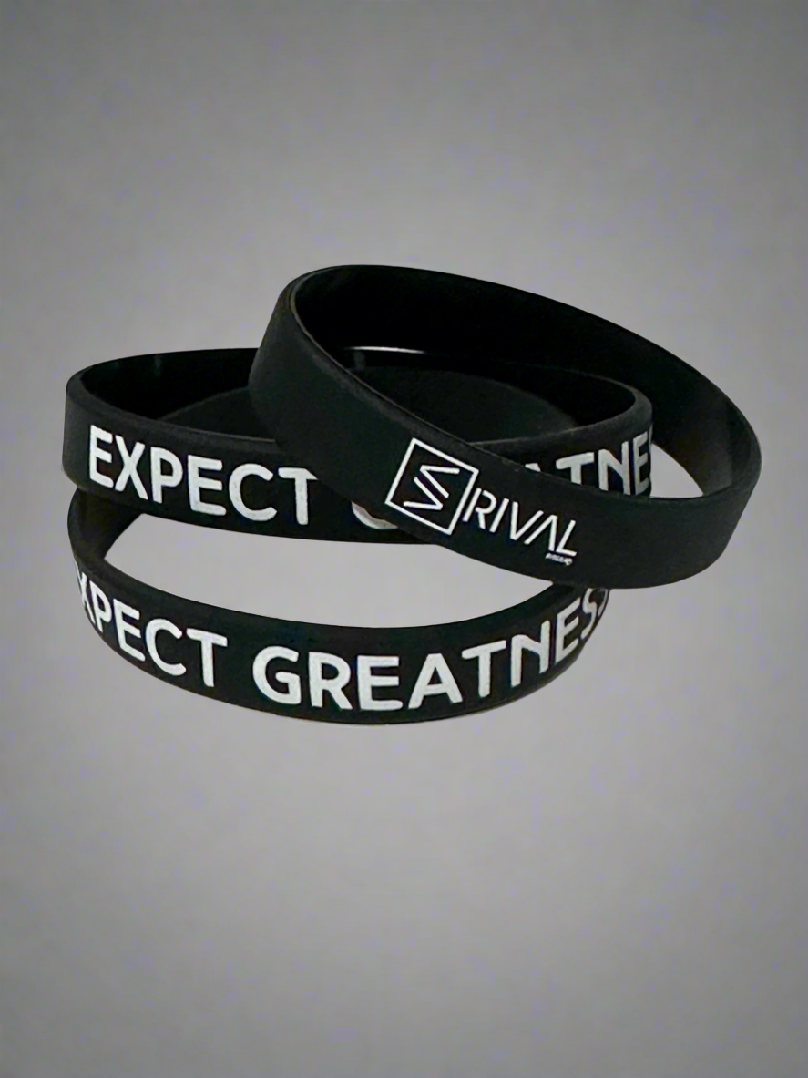 Image showcases the Expect Greatness Sport Bracelet detailing.