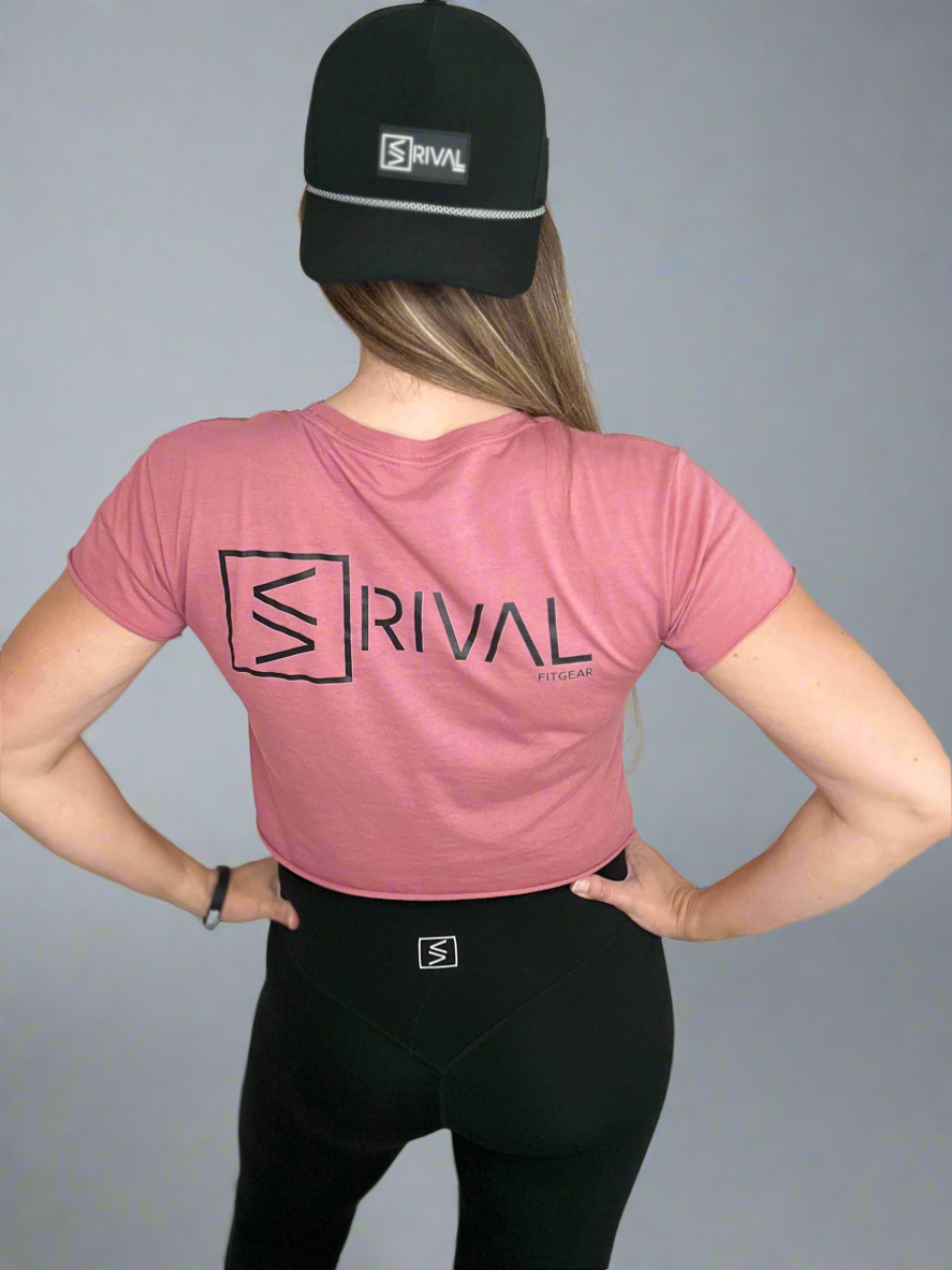 The GOAT crop tee in mauve back side.