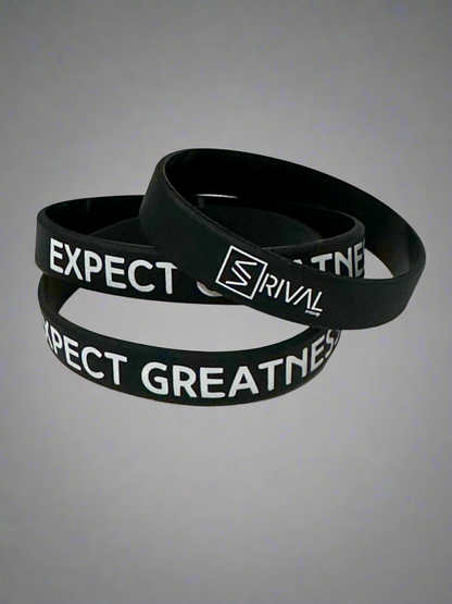 Image showcases the Expect Greatness Sport Bracelet detailing.