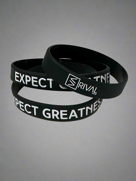 Image showcases the Expect Greatness Sport Bracelet detailing.