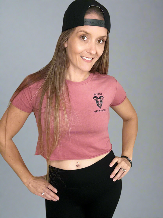 Female wearing The GOAT Crop T. 